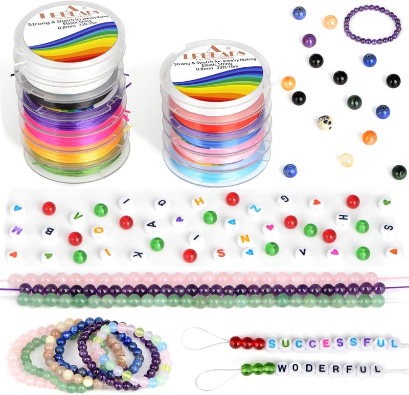 LPBeads 12 Rolls 0.8mm Elastic Stretchy String Cord for Bracelet Jewelry Making with Beading Needles and Ruler - Image 5